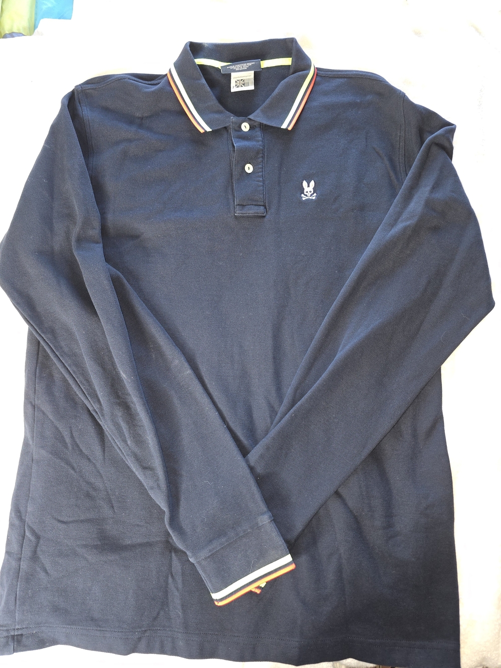 Psycho Bunny Navy Long Sleeve Polo with Contrasting Collar Trim
